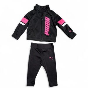 PUMA Baby Girls 12M Black Pink White Track Suit Set Zip Jacket & Leggings